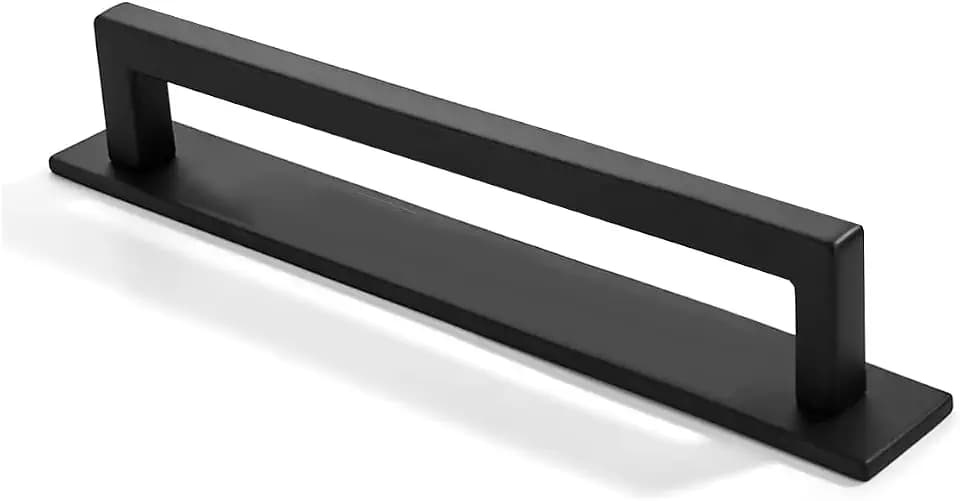 khtumeware 5 Pack 6 Inch Hole Center Matte Black Cabinet Pull with Backplate Solid Heavy-Duty Handles with Base Plate Cabinet Hardware Drawer Pulls Kitchen Cabinet