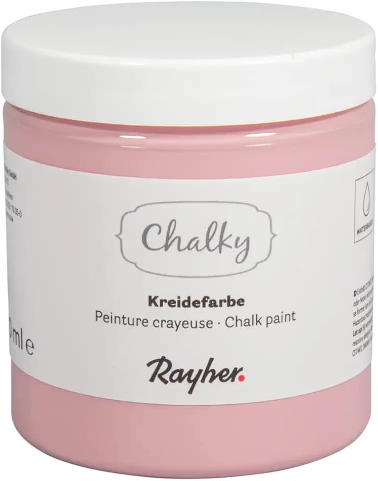 Rayher Chalky, Kreidefarbe auf Wasserbasis, altrosa, für Shabby-Chic, Vintage- und Landhaus-Stil-Looks, Dose 230 ml, 35048268, Rose