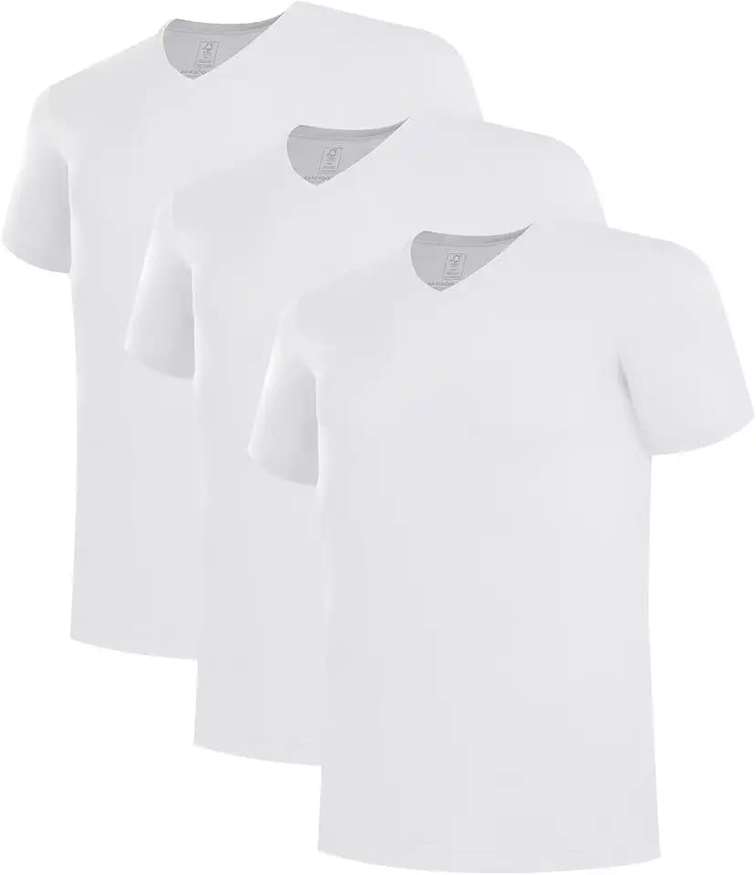 BAMBOO COOL Men's V Neck Undershirts 3 Pack Soft Breathable Slim Fit Tees