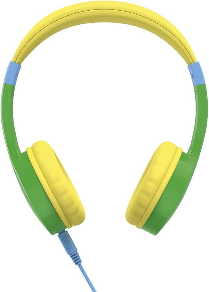 Hama Kinderkopfhörer mit Kabel (Kopfhörer Kinder mit Lautstärkebegrenzung auf 85 dB, ab 4 Jahre, On-Ear-Kopfhörer mit Klinkenstecker für Tablet, Toniebox, Flexibles, verstellbares Kopfband) grün/bunt