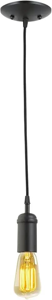 Globe Electric 64906 1-Light Pendant, Matte Black, Black Woven Fabric Cord, E26 Base Socket, Kitchen Island, Café, Decorative, Ceiling Hanging Light Fixture, Modern, Vintage, Bulb Not Included