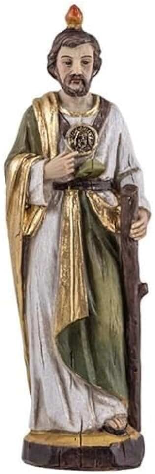 DRW Figur des Heiligen Judas Thadtäus Patron der schwierigen und verzweifelten Ursachen, aus Kunstharz, handbemalt, Holzstil, 14 cm