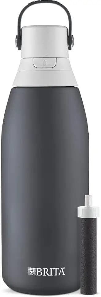 Brita Stainless Steel Premium Filtering Water Bottle, BPA-Free, Reusable, Insulated, Replaces 300 Plastic Water Bottles, Filter Lasts 2 Months or 40 Gallons, Includes 1 Filter, Carbon - 32 oz