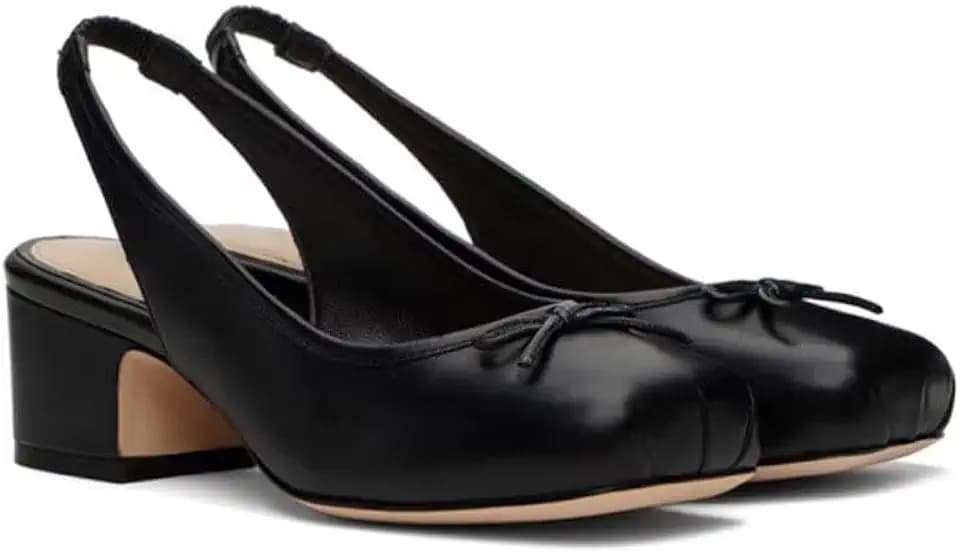 Agodor Slingback Heels for Women Ruched Satin Ballet Mary Jane Shoes with Bow Square Toe Ballerina Pumps Low Chunky Block Heels Elastic Rear Strap Comfortable Dress Ballet Shoes
