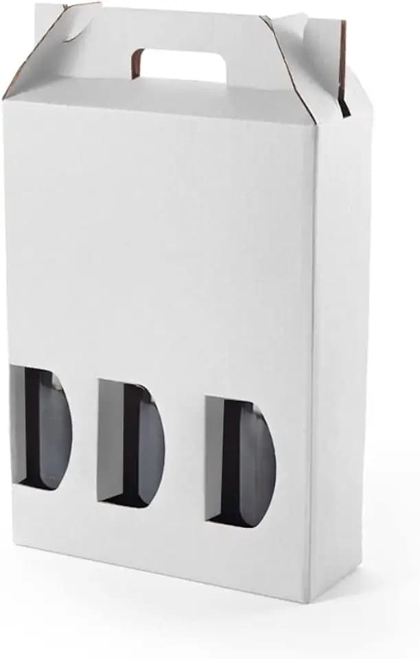 ONLY BOXES 10er Pack Boxen aus Karton für 3 Flaschen Wein, Sekt, Champagner oder Likör, Weiß, selbstmontierendes Modell mit Fenster zum Verpacken von Flaschen, sehr originell, AMA727