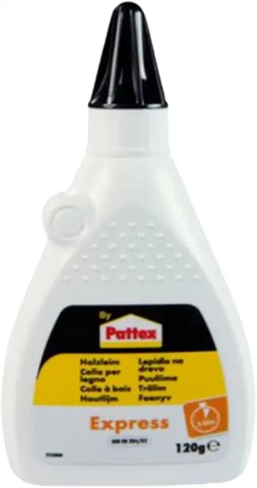 Henkel By Pattex Express Holzleim, transparent und schnell trocknender Holzkleber für vielseitige Verleimungs- & Bastelarbeiten, wasserfester Leim in praktischer Flasche, 1x120g