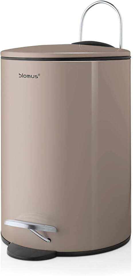 blomus -TUBO- Treteimer aus pulverbeschichtetem Stahl, Taupe, 3L Fassungsvermögen, Smart-Close-System, entnehmbarer Eimer, exklusives Badaccessoire (H / B / T: 24,5 x 17 x 17 cm, Taupe, 68890)