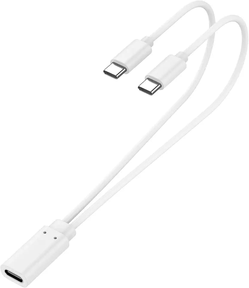 2-in-1 USB C Splitter Charge Cable, USB-C Female to Male, 1 in 2 out, White