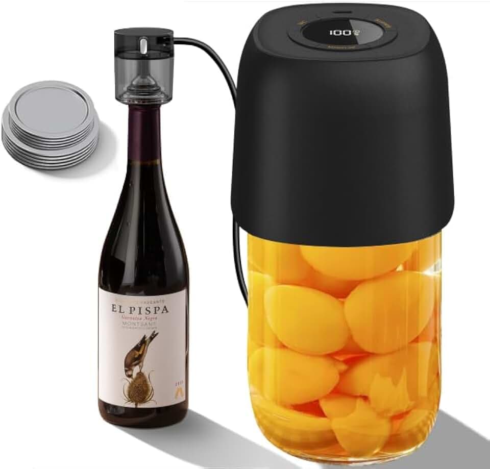 Mason Jar Vacuum Sealer - 3 in 1 Automatic Vacuum & Wine Saver with Food Pump for Canning Jars - Wide & Regular Mouth Mason Lids