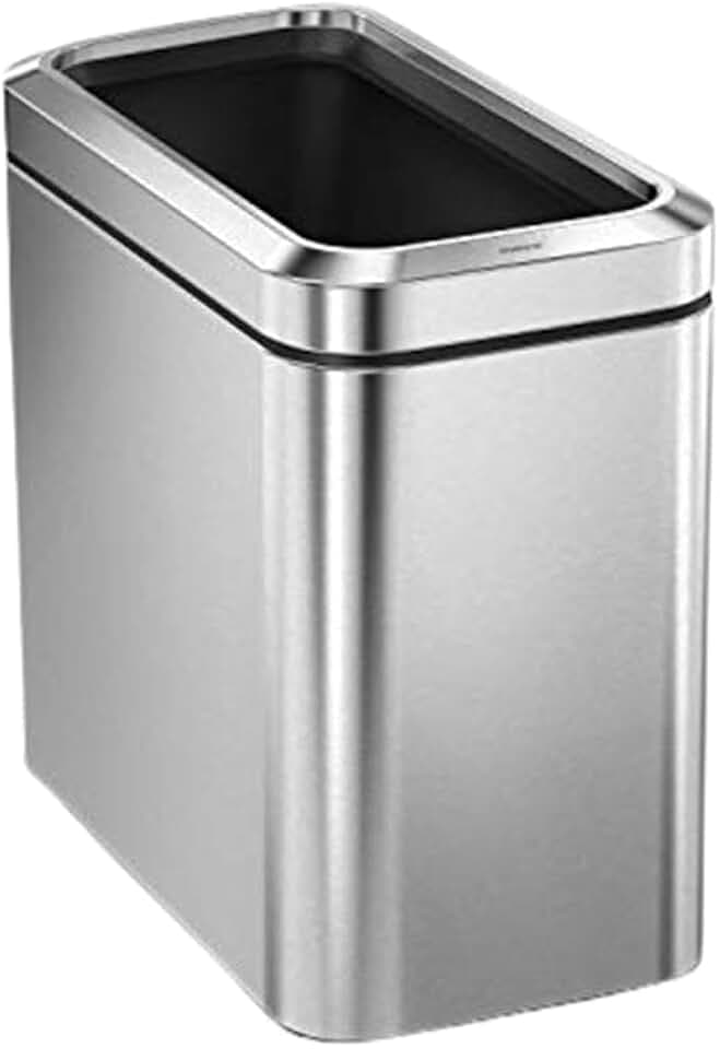 simplehuman Slim Open Can, 25L / 6.6 Gallon Commercial Office Trash Can for Conference Rooms, Hotel Rooms, Reception, Heavy Duty Stainless Steel, ADA-Compliant, Brushed Stainless Steel