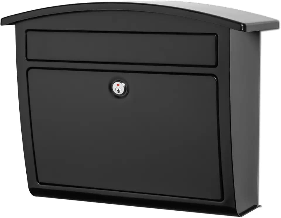 Architectural Mailboxes Dal Rae™ Locking, Wall-Mounted Mailbox for Outside, Metal Galvanized Steel Medium Mail Box with Lock and Key Drop Box, Black