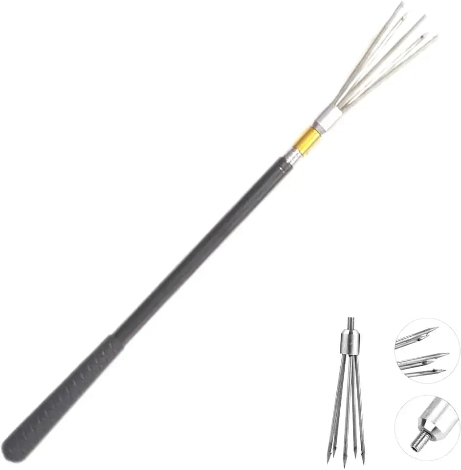 A 5-Toothed Harpoon with barbs and 5 Sections of 4.5ft Telescopic rods, Suitable for Marine and ice Fishing, Spear Hunting of Fish, Frogs and Moles
