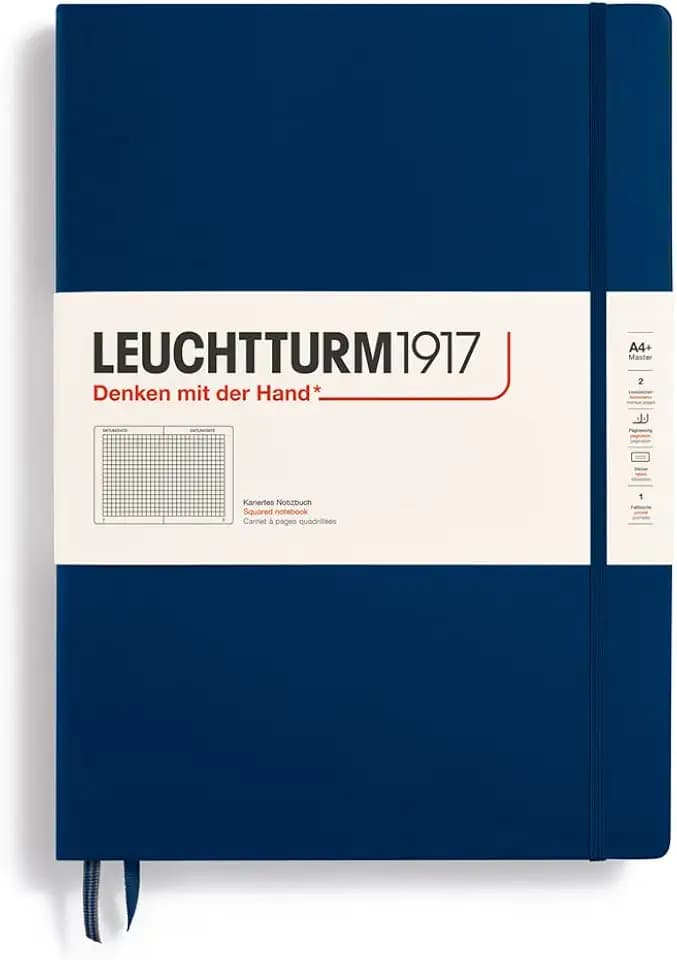 LEUCHTTURM1917 - Notebook Hardcover Master Classic A4+ - 235 Numbered Pages for Writing and Journaling (Navy, Squared)