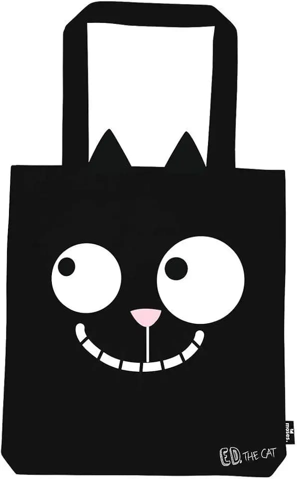 Ed, the Cat Baumwollshopper, Stofftasche aus 100% Baumwolle, mit Katzenmotiv, Shopper mit Standboden für Einkäufe, Büro oder Uni, 39 x 42 cm