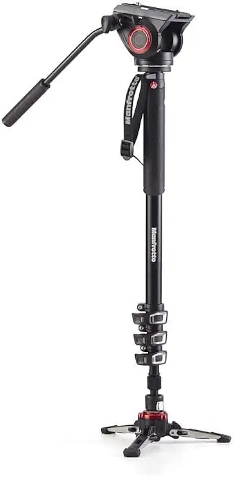 Manfrotto Video Monopod XPRO+, Camera and Video Support Rod with Video Head, 4-Section in Aluminum with Fluid Base, Photography Accessories for Content Creation, Video, Vlogging