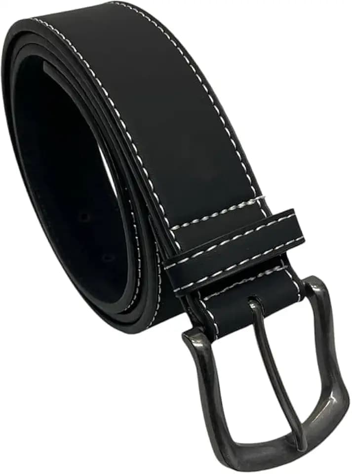 Herren Gürtel Schwarz Leder Gefüttert mit weißen Nähten Detail 3,8 cm Breite Taille Größen 71,1 cm - 121,9 cm Jeans Gürtel Hosengürtel für Männer