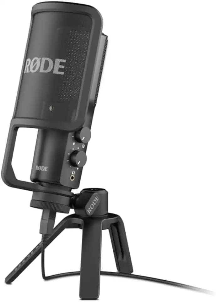 RØDE NT-USB vielseitiges USB-Kondensatormikrofon mit Studioqualität, Popfilter und Stativ für Streaming, Gaming, Podcasting, Musikproduktion, Gesangs- und Instrumentenaufnahmen (schwarz)