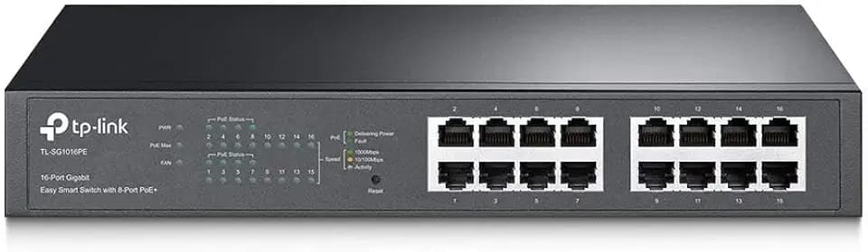 TP-Link TL-SG1016PE | 16 Port Gigabit PoE Switch | Easy Smart Managed | 8 PoE+ Ports @150W | Plug & Play | Sturdy Metal w/ Shielded Ports | QoS, Vlan, IGMP & LAG, Free Expert Help