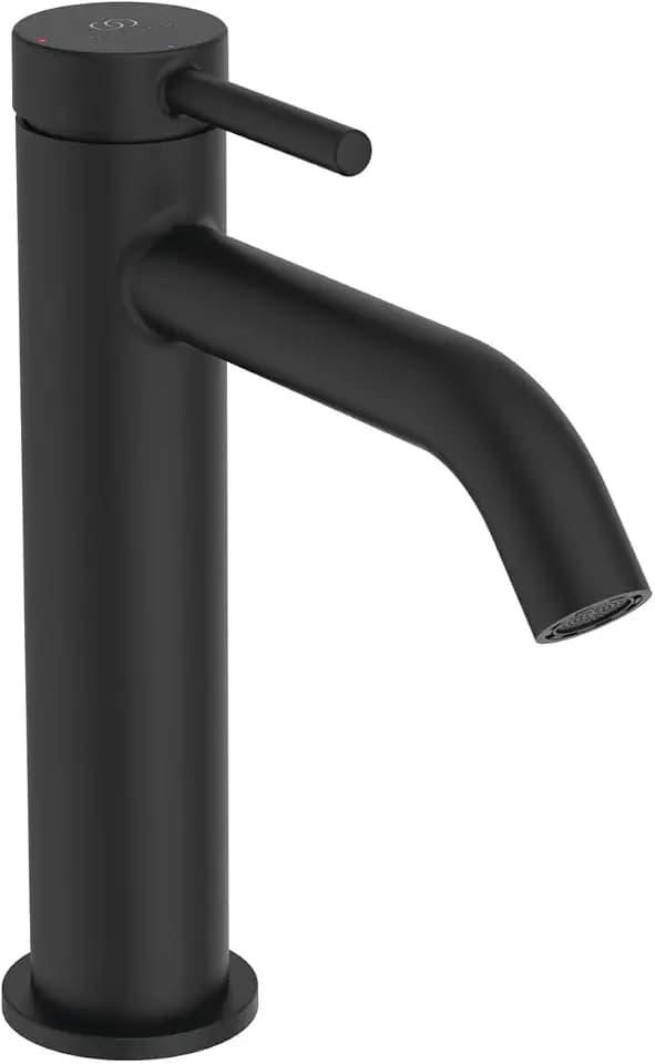 Ideal Standard BD760XG Ceraline Nuovo Waschtischarmatur ohne Ablauf, Bad-Wasserhahn mit Auslauf, Mischbatterie Waschbecken, Wassersparend BlueStart, Schwarz (Silk Black)