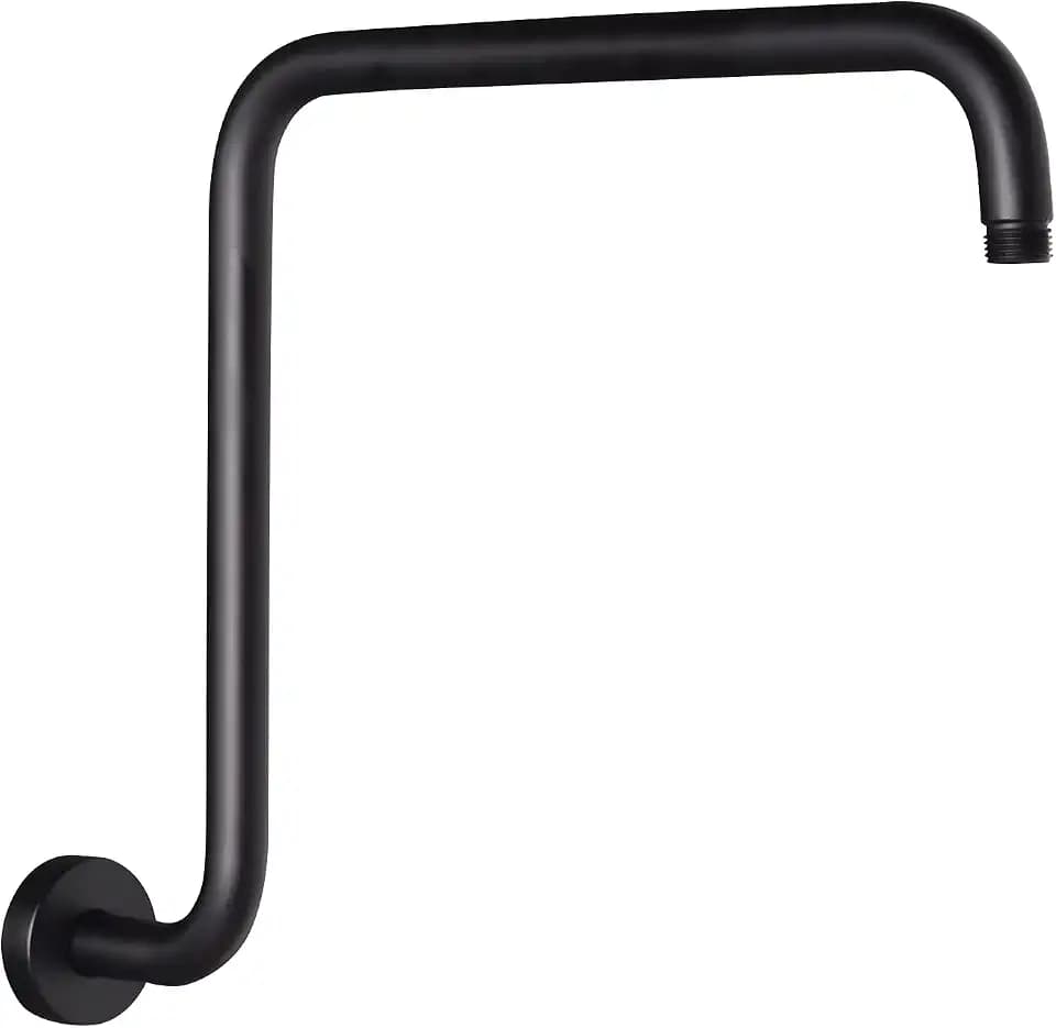 PHASAT 16 Inches Black Shower Head Arm,S Shaped Shower Arm with Flange,High Rise Shower Head Extension Arm,Shower Arm Extension Matte Black,PU9H02