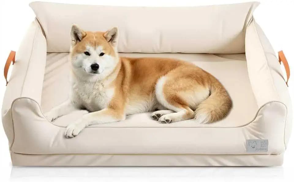 Waterproof Dog Bed, Detachable Pet Bed for Small/Medium-Sized Dogs, Synthetic Leather Anti-Slip Durable Dog Couch with Memory Foam, Resistant to Fur Adhesion Washable Cool and Breathable