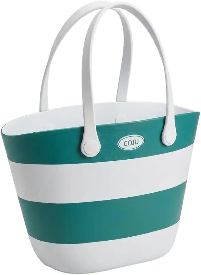 COJU EVA Beach Tote Bag, Waterproof Washable Carry Tote with Secure Screw-Fixed Handles, Large Lightweight Utility Bag