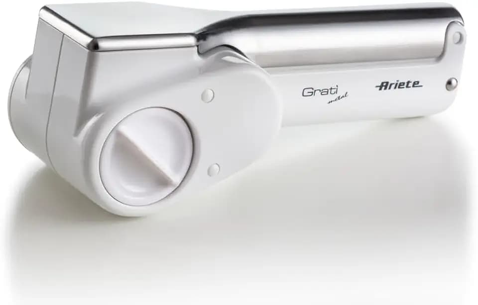Ariete Gratì Metal 44, Kabellose Elektrische Käsereibe, 2 Edelstahlwalzen Inklusive, 1 kg Käse mit einer Akku-Aufladung, Reibe für Verschiedene Zutaten, 1500mAh, Weiß
