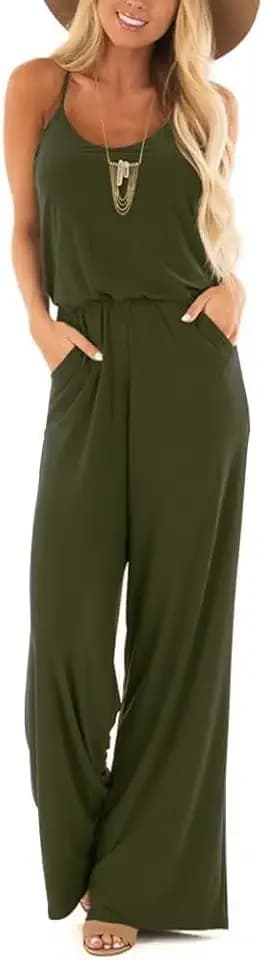 Lacozy Summer Jumpsuits for Women Casual Loose Sleeveless Spaghetti Strap Wide Leg Long Pants Rompers Outfits With Pockets