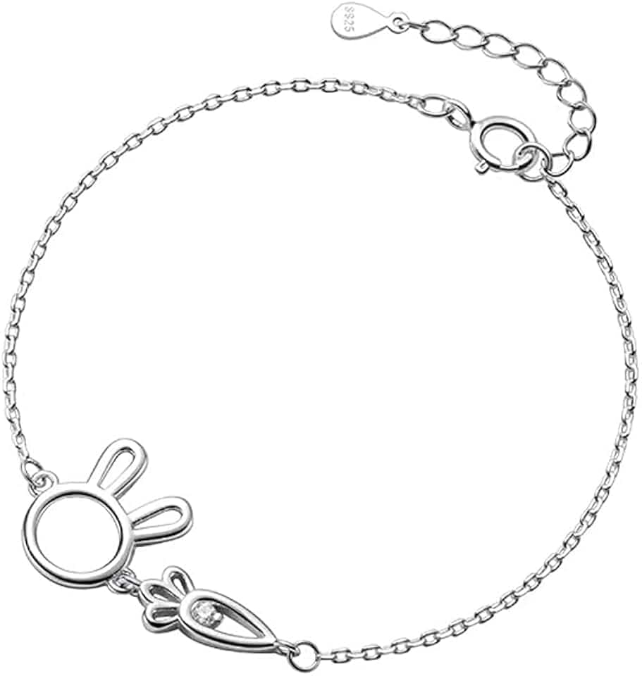 Damen Armband 925 Sterling Silber Zirkonia Hase Karotte Charm Armband Mädchen Armkette Armkettchen Kinder Fußkettchen