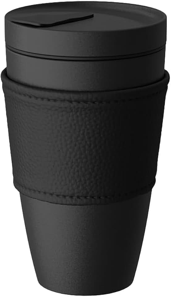 Villeroy & Boch - Manufacture Rock To Go Becher 350 ml Schwarz, Spülmaschinenfest, Mikrowellensicher, Kaffee To Go Becher, Kaffeebecher, Trinkbecher mit Deckel, Premium Porzellan, Silikon, Kunstleder