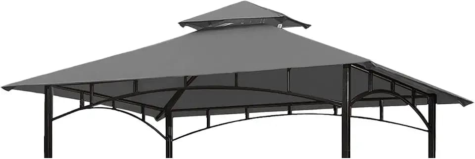 Ontheway 5FT x 8FT Double Tiered Replacement Canopy Grill BBQ Gazebo Roof Top Gazebo Replacement Canopy Roof (Grey)