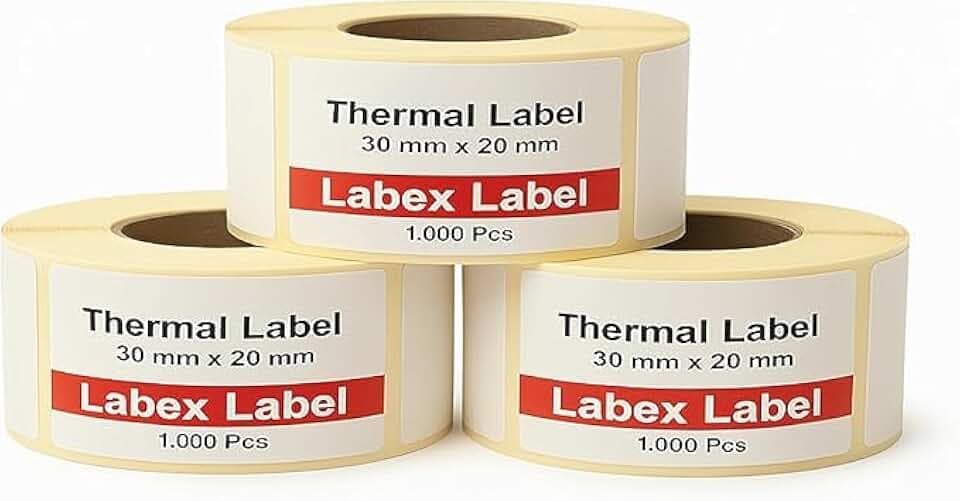 30x20 mm Weiße Thermo etiketten auf Rolle – Selbstklebende Etiketten für Adress- und Versandetiketten (3 Rollen) – Thermodirekt Etiketten