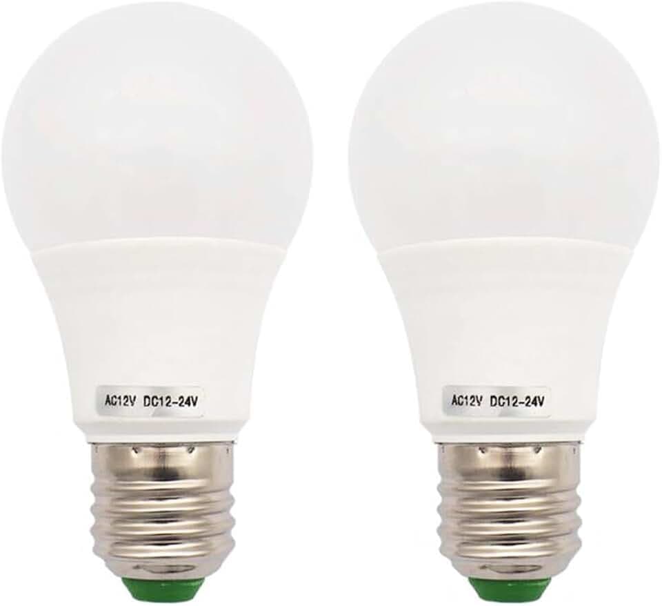 GRV E27 5W SMD LED AC12V / DC 12V-24V Glühbirne 40W Glühlampenersatz für Sonnensystem, Wohnmobil, Boot, Innen Niederspannungs-Sicherheitsbeleuchtung Weiß 2er Pack (Nichthaushaltsbeleuchtung)