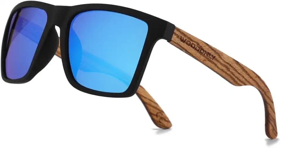 Holz Casual Polarisierte Sonnenbrille - UV400 Schutz Quadrat Shades für Herren und Damen Perfekte Geschenke