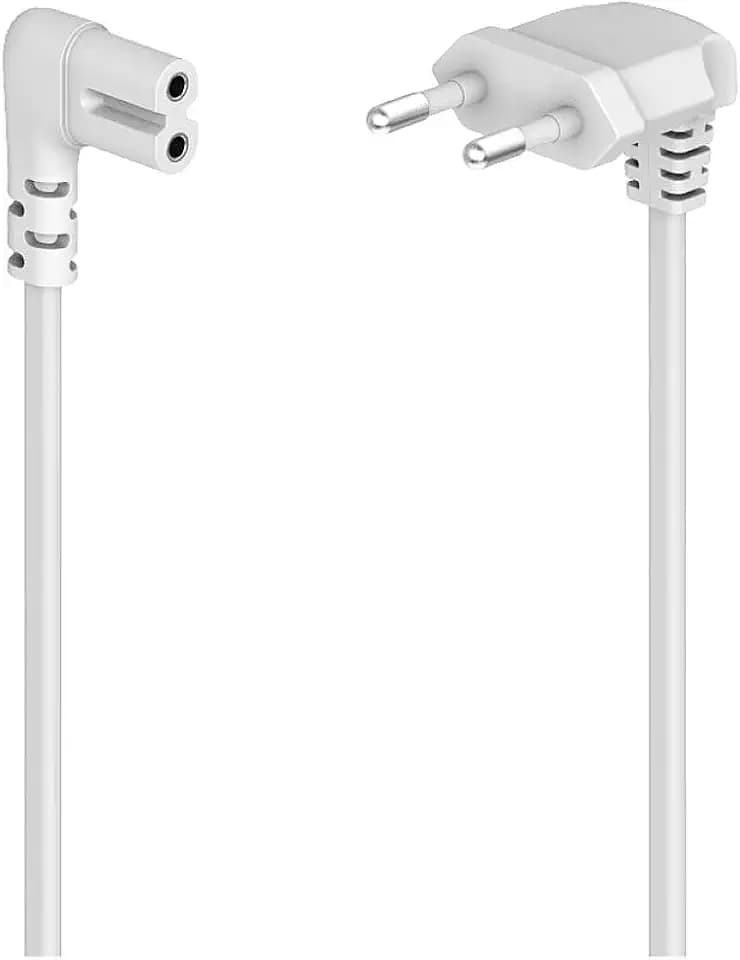 Hama Netzkabel, abgewinkelt, 2 polig, Eurostecker, 5m (Doppelnut/C7, Stromkabel, Netzkabel Eurostecker, Gerätekabel, für Drucker, Netzteile, Fernseher, Radio, Kassettenrekorder etc.) weiß