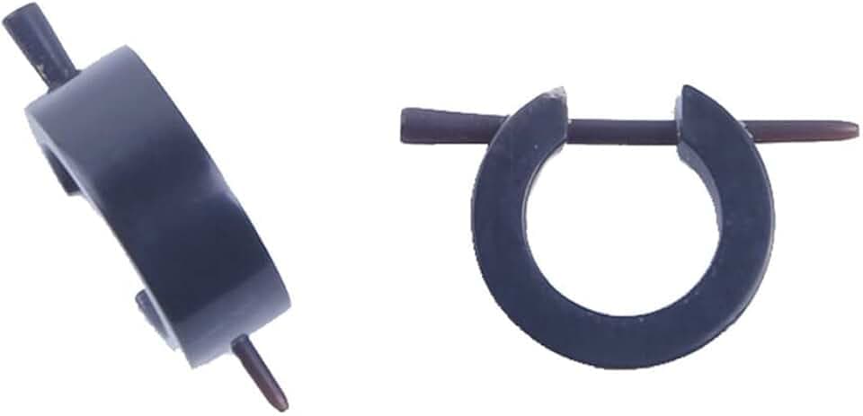 Unisex Black Natural Horn Tribal Hoop Earrings with Stick Posts, Handmade Carved Round Huggie Earrings Jewelry 16-17mm