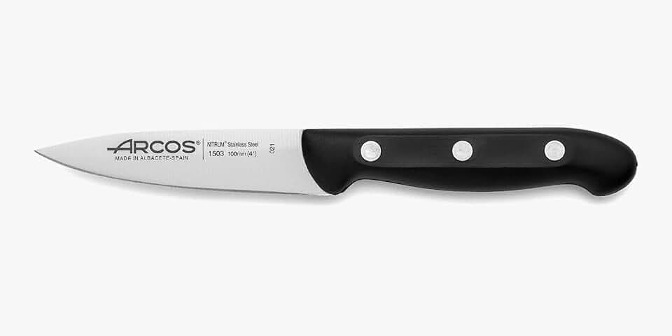 Arcos Schälmesser aus Edelstahl 100 mm - Professionelles Küchenmesser zum Schälen von Obst und Gemüse, Ergonomischer Griff aus Polyoxymethylen - Schwarz, Serie Maitre