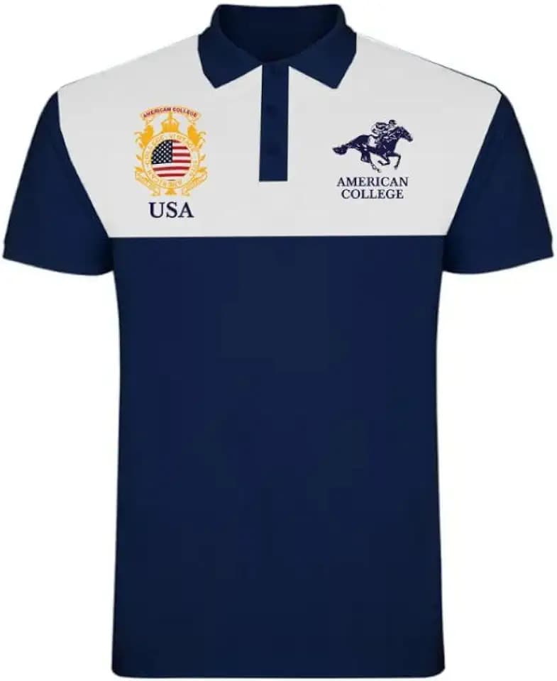 AMERICAN COLLEGE USA Unisex Polos Manches Courtes Hommes Femmes Poloshirt