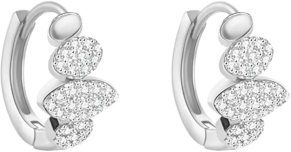 Crystal Leaf Hoop Earrings for Women Men Gold/Silver Plated Dainty Rhinestone Cz Cubic Zirconia Leaves Small Huggie Hoops Wedding Prom Bridal Party Fashion Jewelry