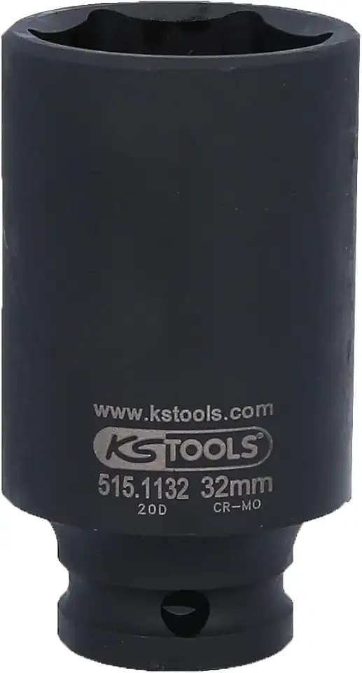 KS Tools 515.1132 1/2" Sechskant-Kraft-Stecknuss, lang, 32mm, Farbe