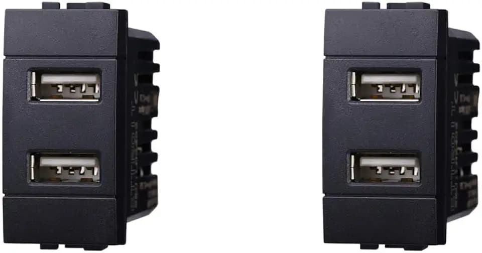 Dual USB Ladegerät Modul 5V 2.1A - 2 USB-A Ports Farbe schwarz kompatibel mit Bticino Living Light/International 2 Stück