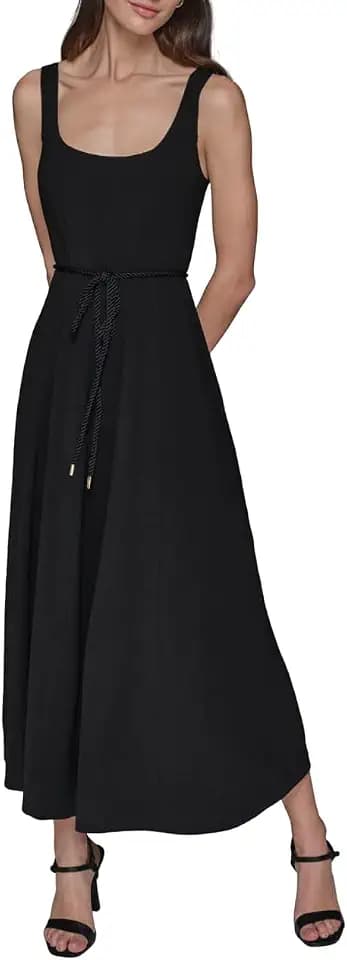 Karl Lagerfeld Women's Sleeveless Scoop Neck Belted A-line Midi Dress