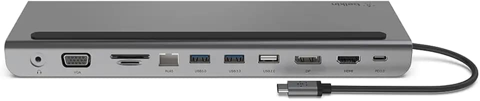 Belkin USB C Hub, 11-in-1 Multi-Port Laptop Dock with 4K HDMI, DP, VGA, USB C Docking Station with 100W Power Delivery, USB A, Gigabit Ethernet, SD, MicroSD, 3.5mm Port For MacBook Pro, Air and More