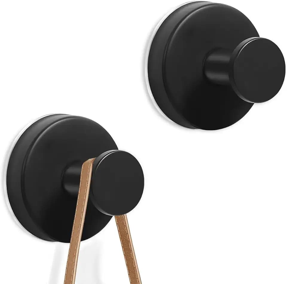 2 schwarze Edelstahl-Saugnapfhaken, wasserdicht, Handtuchhaken, ohne Bohren, robuste Haken für Dusche, Badezimmer, Küche, Glastür, Fenster, Urlaub/Kranzdekoration (hängend bis zu 10 kg)