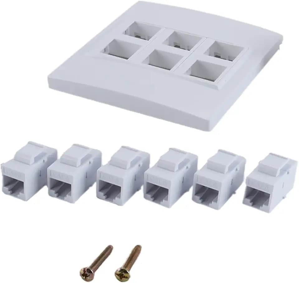 Nicear 6-Port CAT6 Ethernet-Wandplatte – weiße ABS-Buchse auf Buchse für Netzwerkgeräte