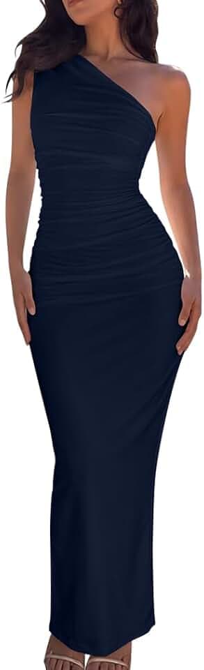 XXTAXN Womens Sexy Weeding Guest One Shoulder Split Comfy Maxi Dress