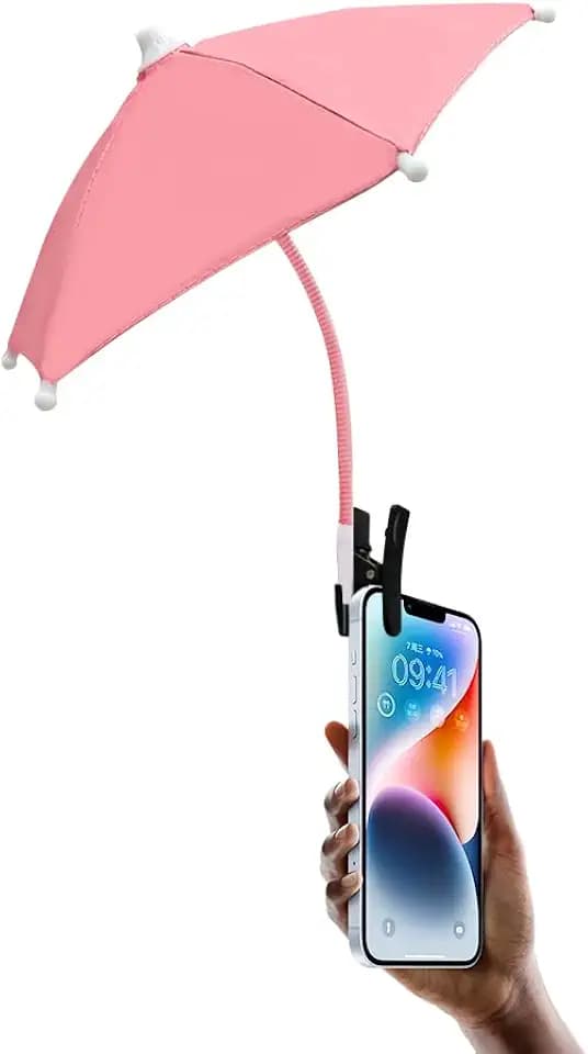 Clip-on Phone Umbrella for Sun Flexible Adjustable Handle, Cell Phone Umbrellas Sun Shade Protects from Sunlight and Glare, for All Smartphones