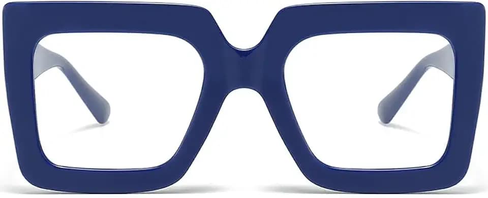 Breaksun Oversized Blue Light Glasses for Women Fashion Thick Square Computer Eyewear Non-Prescription Black Glasses (Dark Blue)