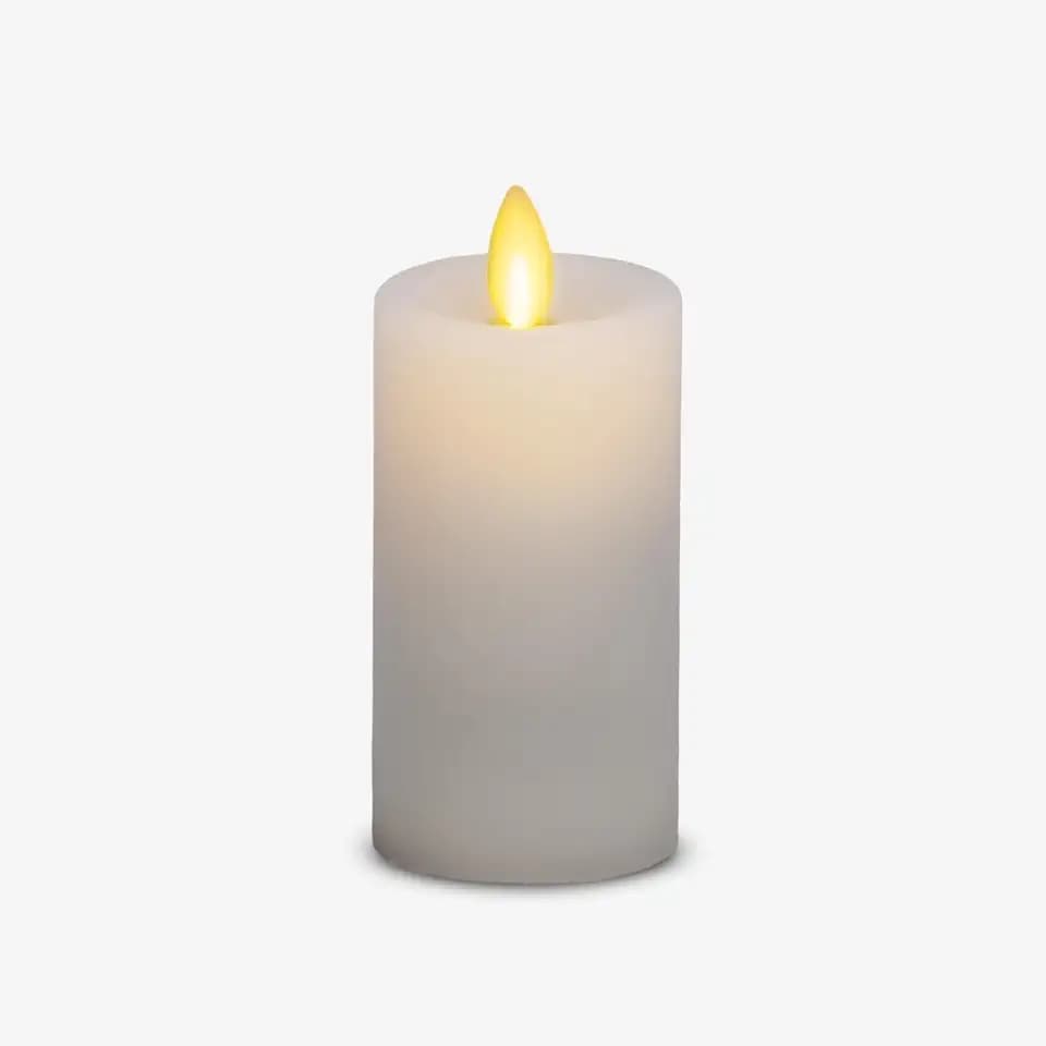 Luminara Classic Slim Flameless LED Candle, White 2" x 4.25", Battery Operated Moving Flame Pillar w/Timer, Safe Realistic Wax Candle, Home Decor