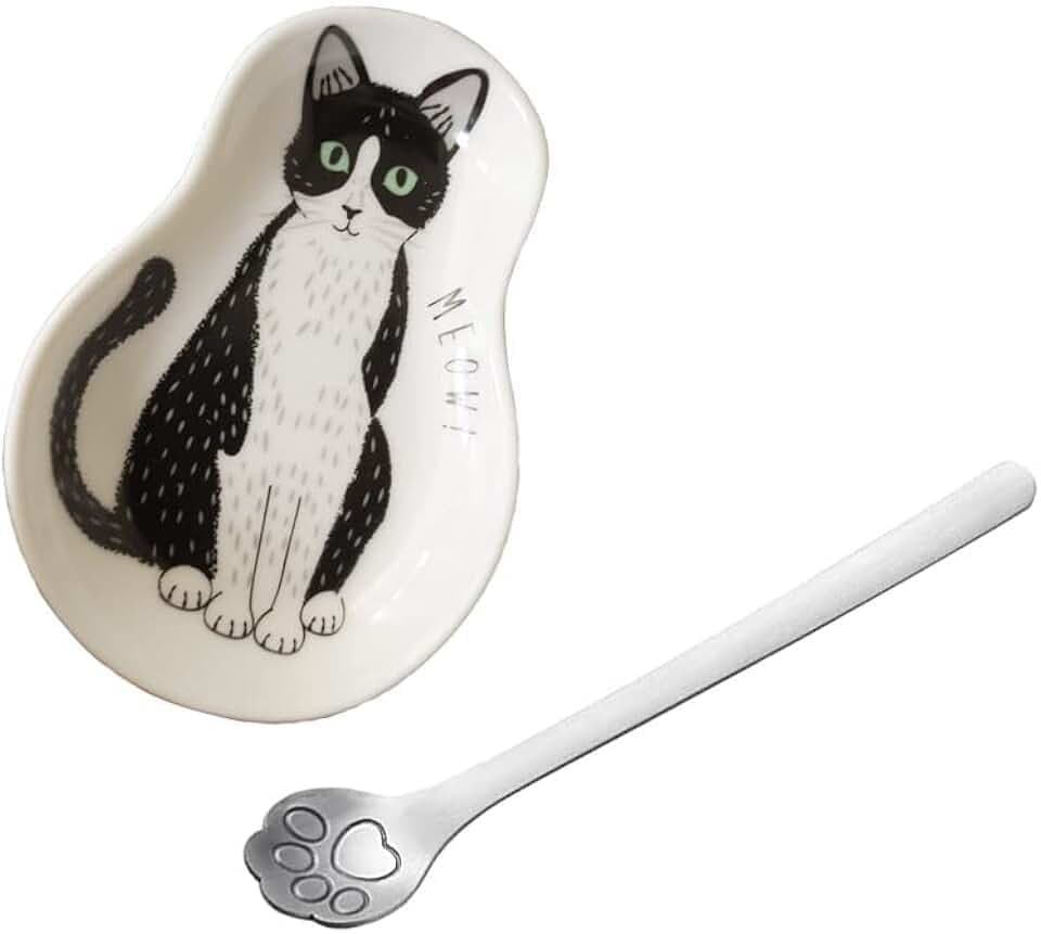 Coffee Spoon Rests and Spoon - Ceramic Cute Cat Spoon Rest Teaspoon Holder Coffee Station Decor Coffee bar Coffee Stirrers Holder for Home Kitchen accessories